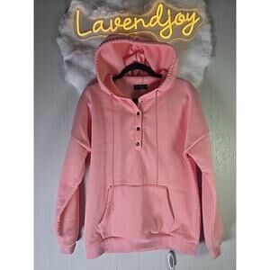 Moshu Quarter Snap Hoodie Sweatshirt Pullover Womens Small Oversized Peach Cozy